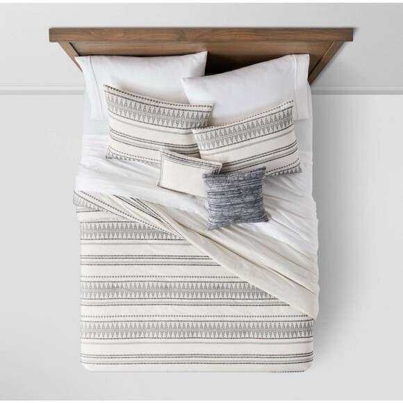 Full/Queen Tatiana Global Woven Stripe Cotton Comforter Set 5pc Cream NEW - Picture 2 of 8